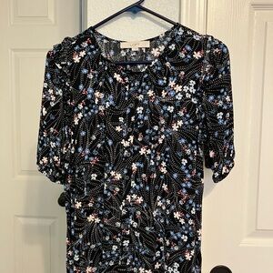 LOFT Black Blouse with Floral Pattern